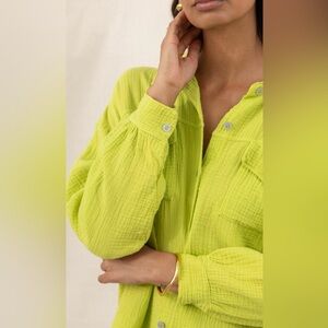 Sunburst Kiss Bright Lime Green Button-Up Shirt M